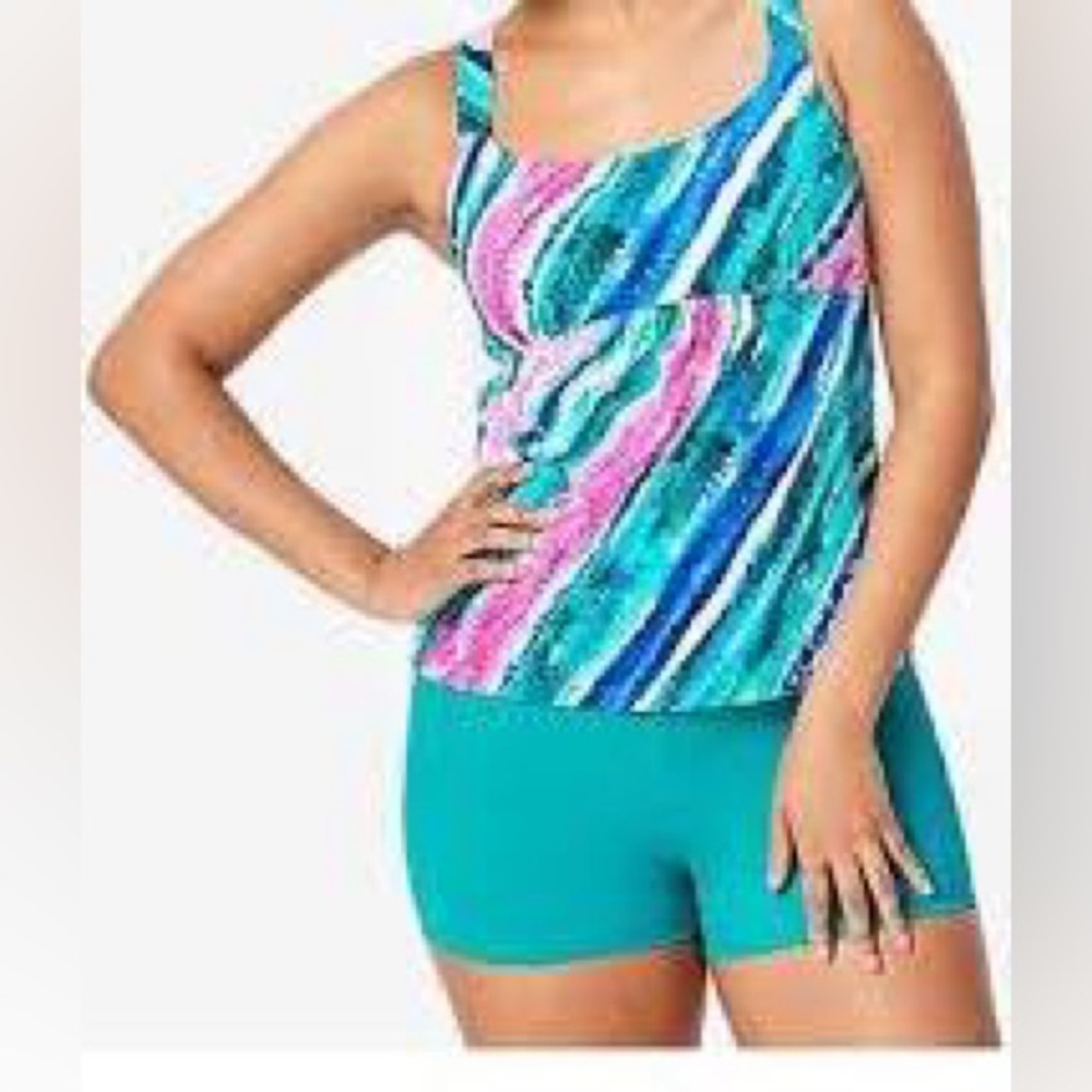 NWT SIZE 14/16 Swimsuits For All Blue and Pink Striped Bikini